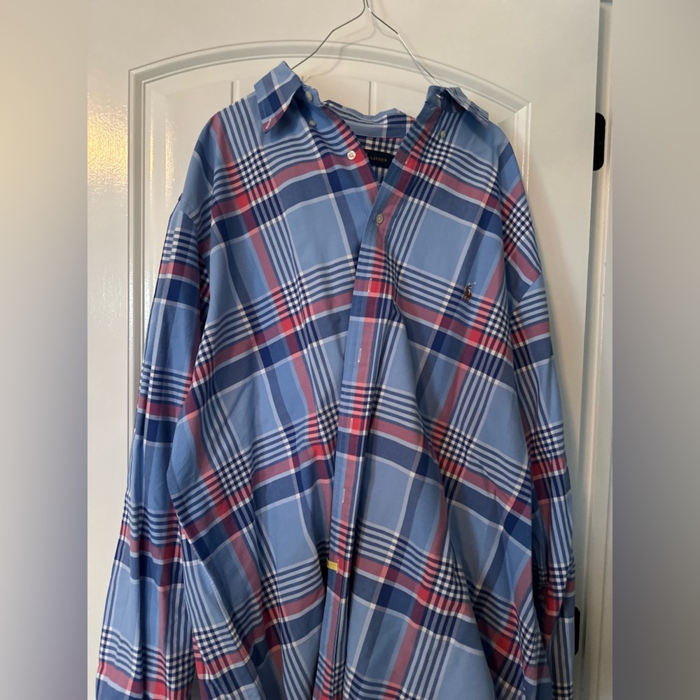 MENS BIG AND TALL POLO PLAID BUTTON DOWN